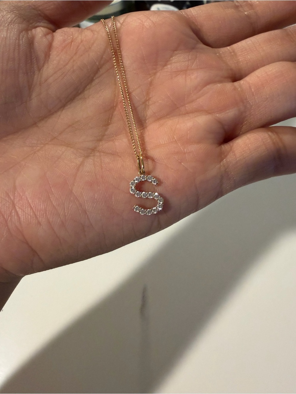 14k gold Initial S Pendant Necklace with natural diamonds - Women Jewelry